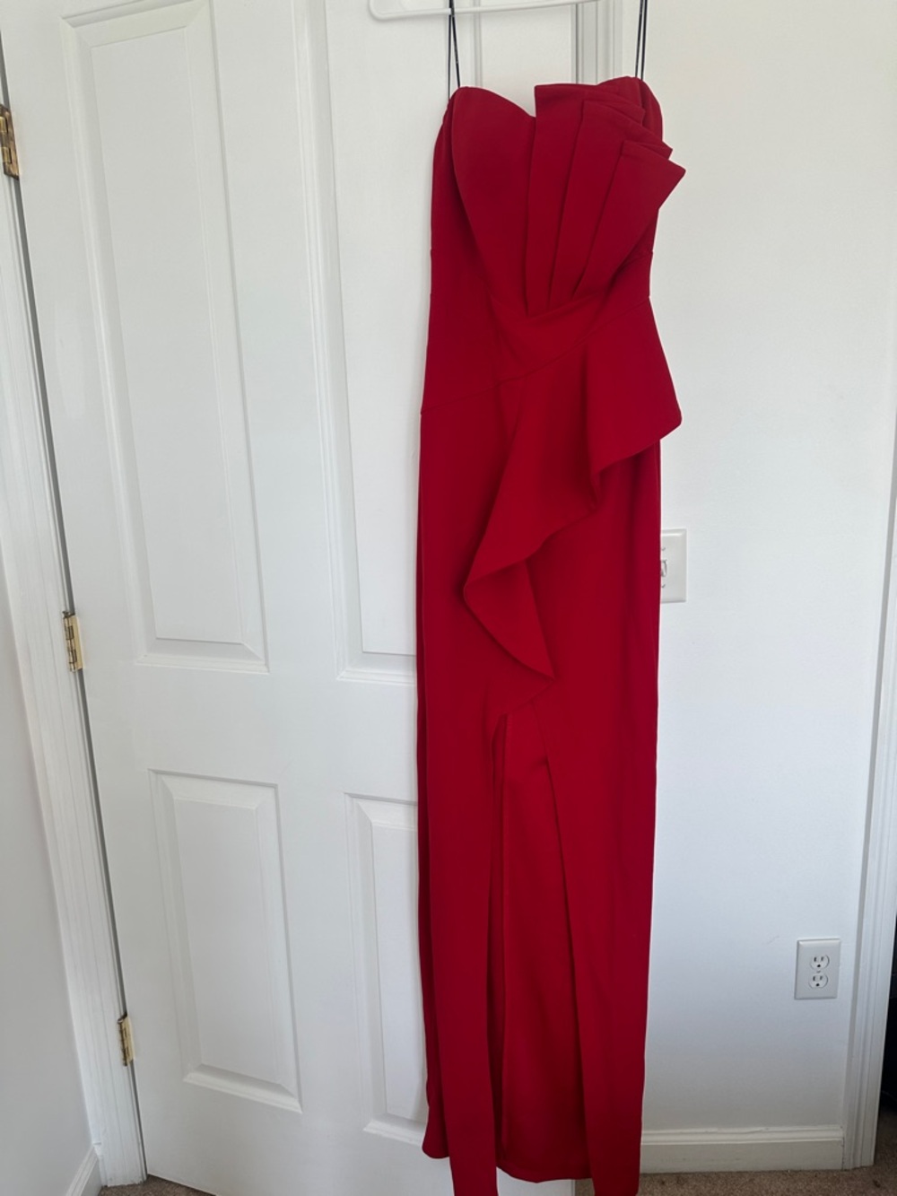 Strapless Ruffled Column Gown in Red